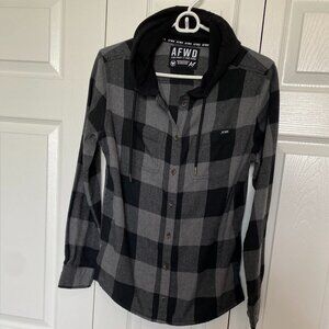 AFWD Women's WD Shirt Jacket (Shacket) Hoodie Long Sleeve Plaid Medium